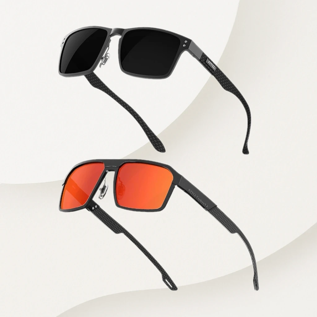 ATTCL Bundle Rectangular Men's Sunglasses Polarized UV Protection CarbonTX Sunglass for Driving, Fishing, Travel, Mens Shades:(8999-Black+grey)+(8799-Black-Red)
